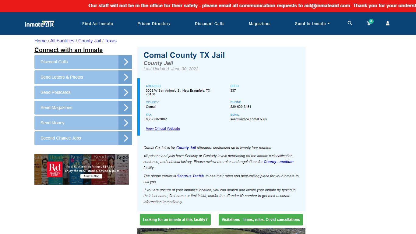 Comal County TX Jail - Inmate Locator - New Braunfels, TX