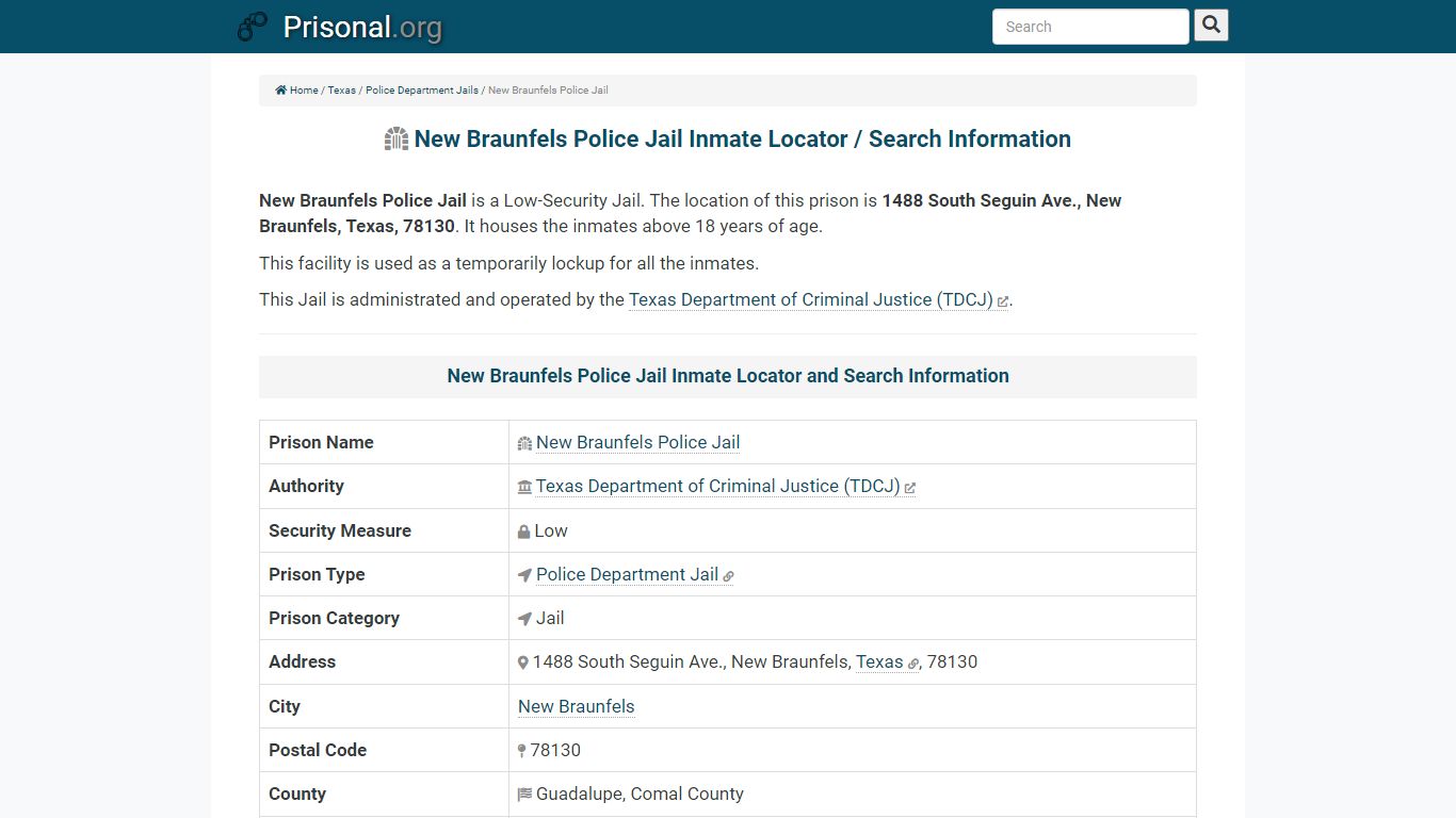 New Braunfels Police Jail-Inmate Locator/Search Info ...